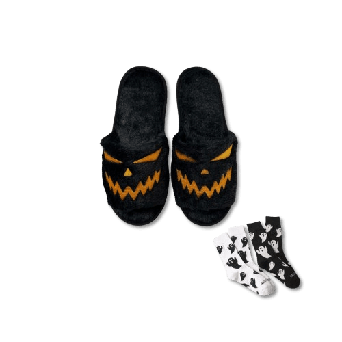 Spooky Duo: Haunted Socks & Pumpkin Slippers