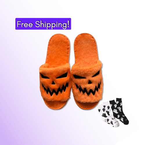 Spooky Duo: Haunted Socks & Pumpkin Slippers